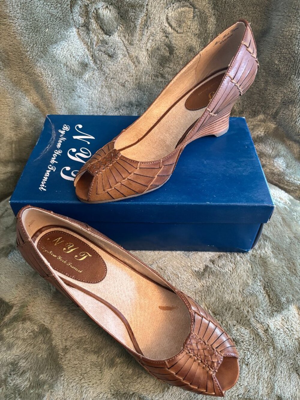 New York Transit PROPER 2 Tan Peep-toe Wedge Shoe (Women's Size: 10 US)
